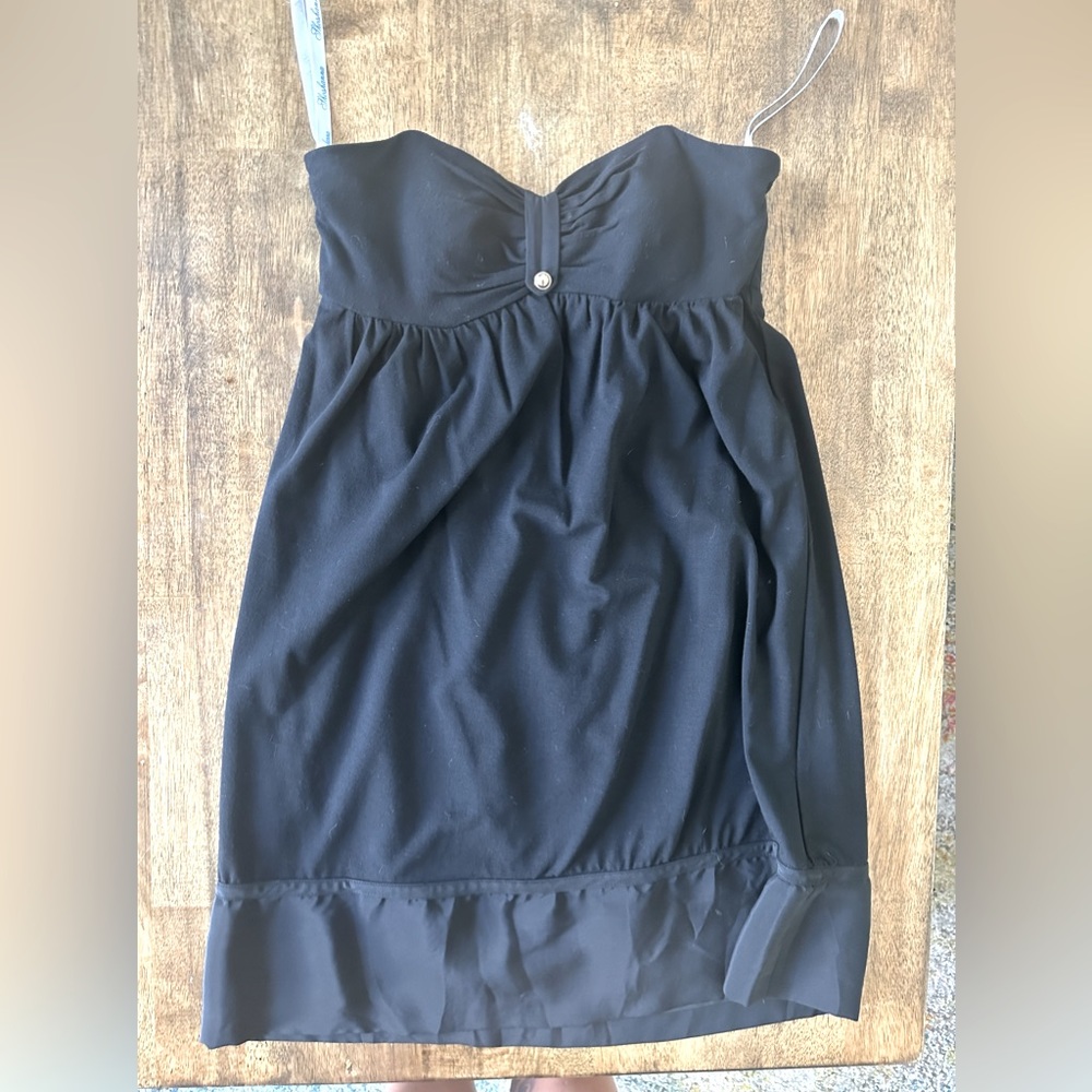 Gorgeous strapless Shoshana dress with gold button detail, silk trim size 6